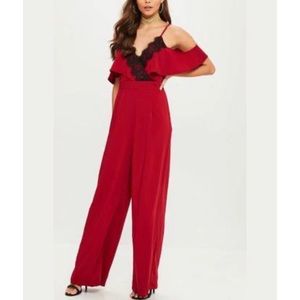 Missguided Burgundy Cold Shoulder Jumpsuit